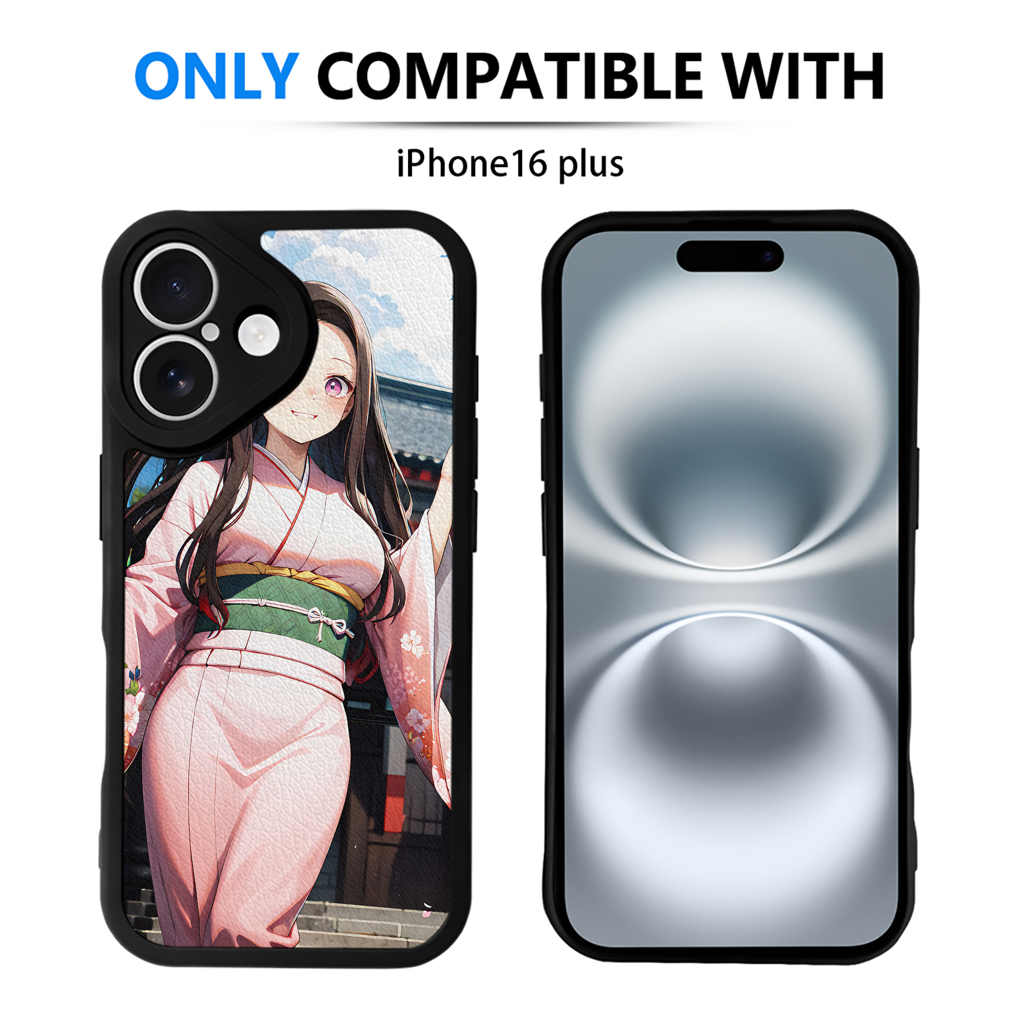（画像用） 鬼滅の刃（きめつのやいば）竈門 禰󠄀豆子／かまど ねずこ Kamado Nezuko 【iPhone 16シリーズ対応】シリコンスマホケース（レザー調） 材質：シリコン